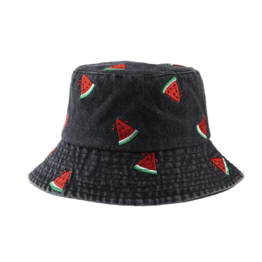 Spring Summer Strawberry Embroidery Denim  Bucket Hat Legent Fisherman Hats for Women Foldable Sport Sun Beach  Caps