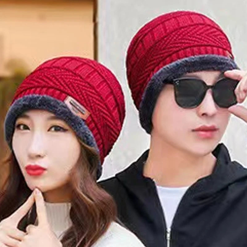 Unisex Winter Knitted Hat – Thick Warm Fleece Neck Beanie, Windproof Cap