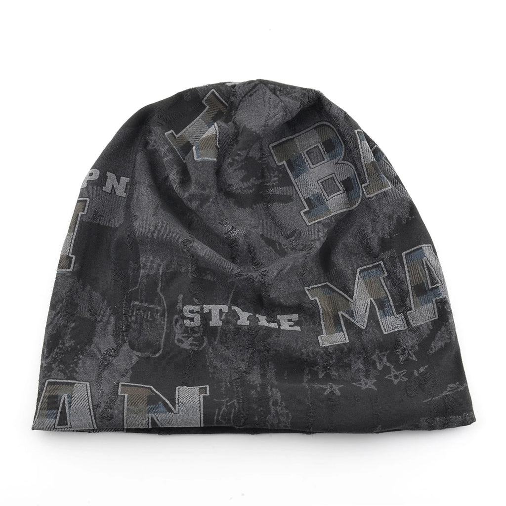 Vintage Distressed Tie-dye Beanie Women Foam 3D Letter Printing Hats Men Spring Fall Skullies Beanies Winter Warm Fleece-lined