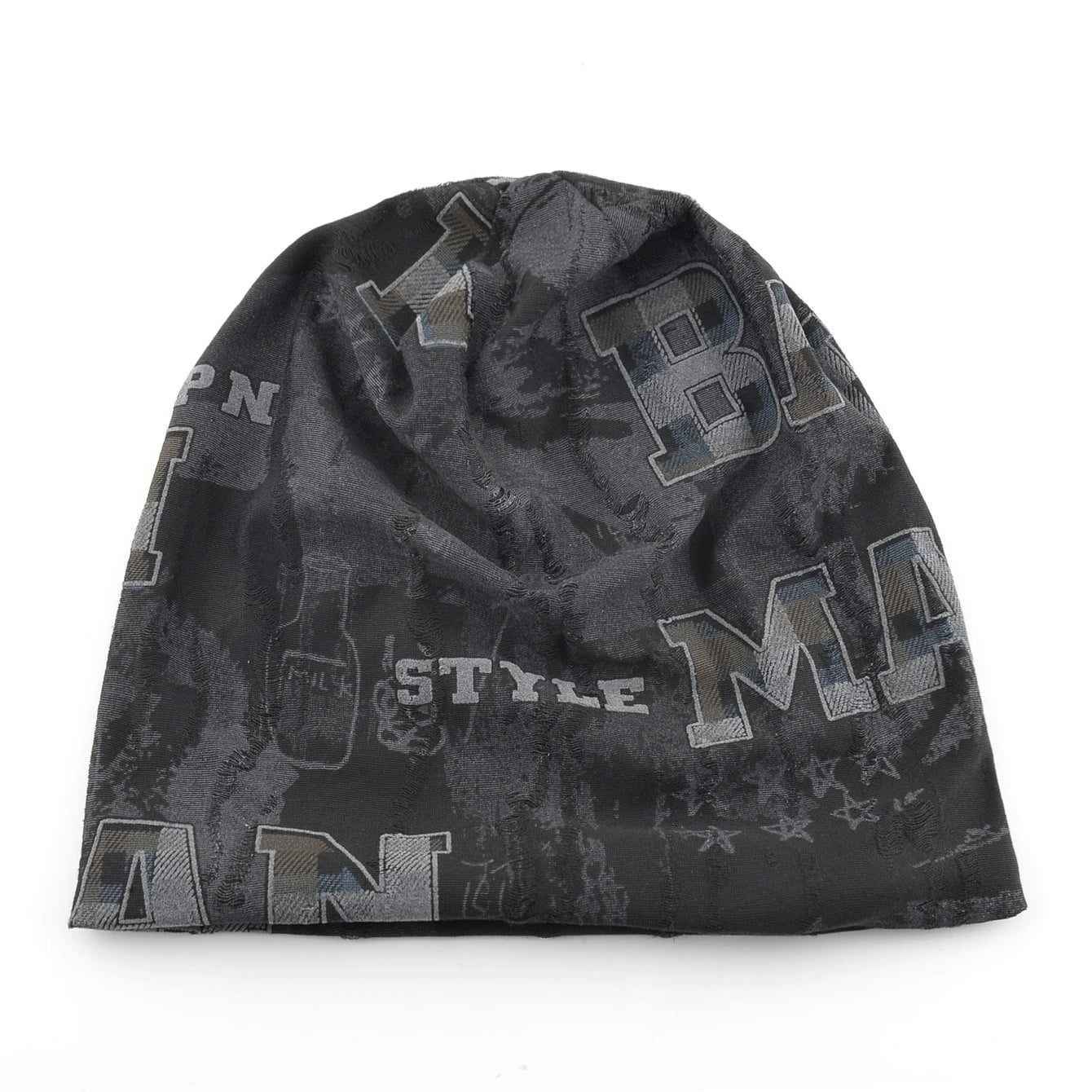 Vintage Distressed Tie-dye Beanie Women Foam 3D Letter Printing Hats Men Spring Fall Skullies Beanies Winter Warm Fleece-lined