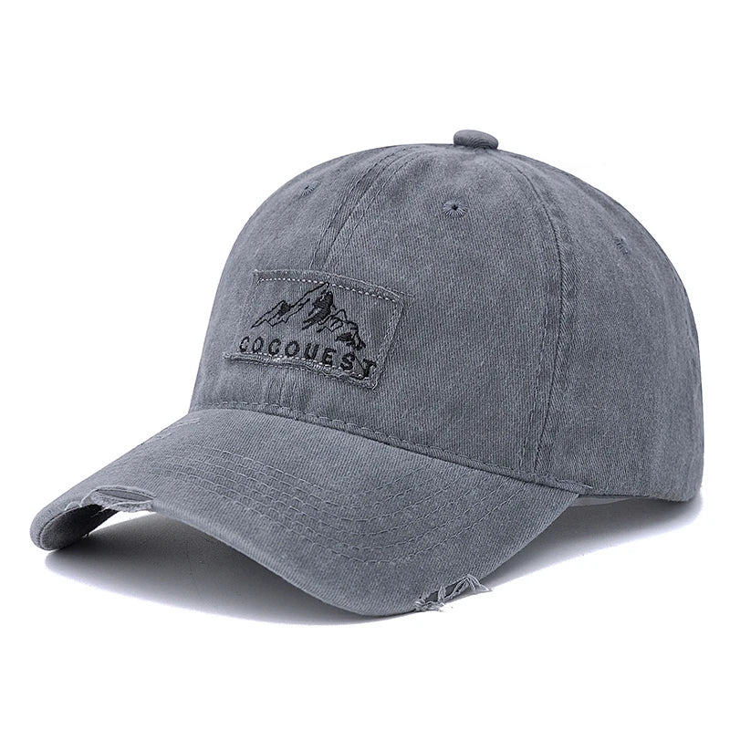 New Style Unisex Washed Cotton Vintage Baseball Cap Mountain Peak Embroidery Outdoor Sports Dad Hat For Men And Women