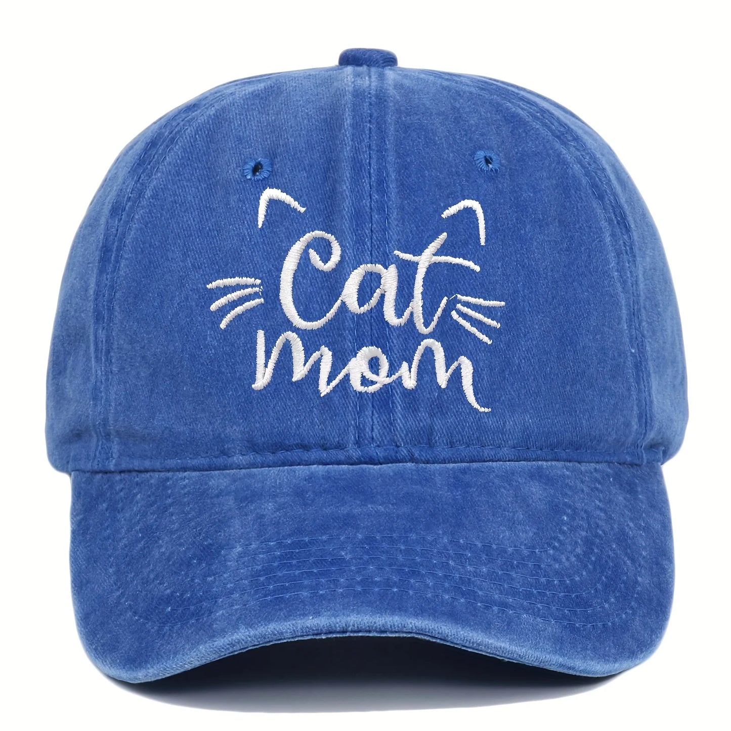 Ladies Embroidered Cat Mom Baseball Cap, Wash Cotton Adjustable Sunscreen Hat,Cartoon Theme, Birthday Gift, Outdoor Spire Caps