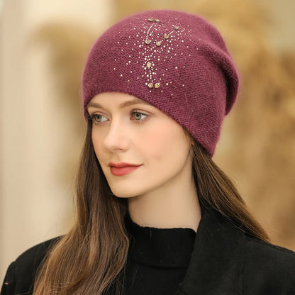 New Women Winter Hat Fashion Decorate Beanie Hat Rabbit Fur Blend Warm Winter Cap For Female Casual Streetwear Knitted Hat