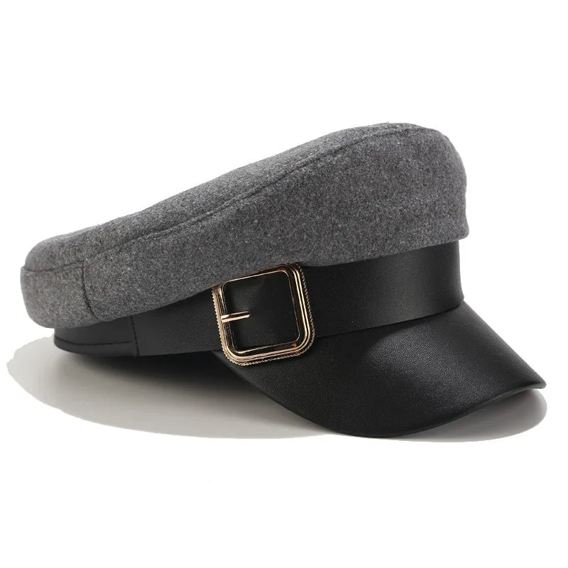 Trendy Beret Hat Women Casual Military Cap Flat Captain Trucker Caps Fashion Pu Leather Travel Cadet Painter Octagonal Hats