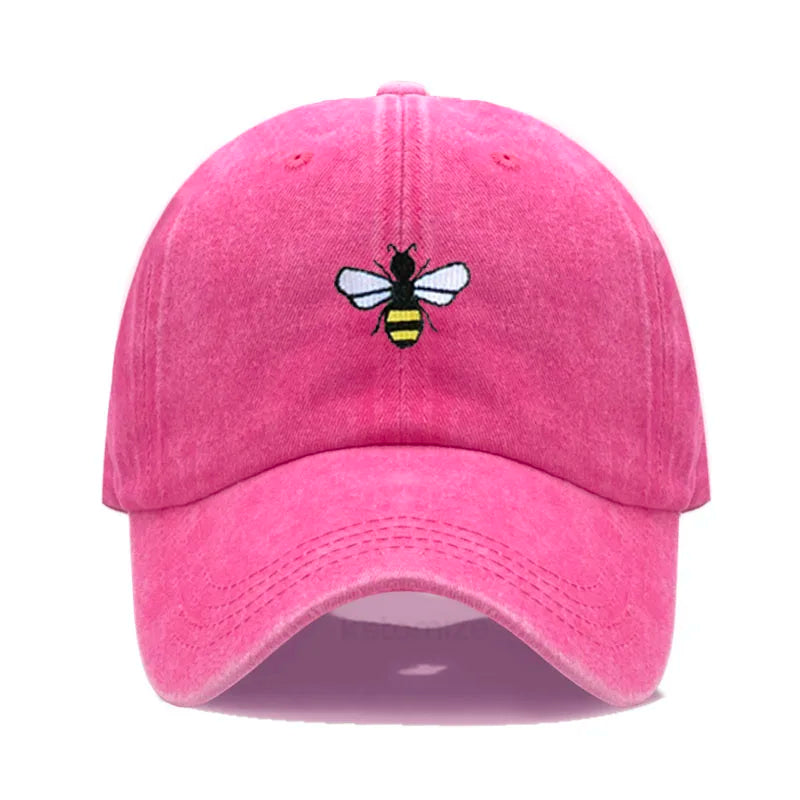 Washed Cotton Honeybee Embroidery Baseball Caps for Men Women Dad Hat Adjustable Snapback Cap Wholesale Dropshipping