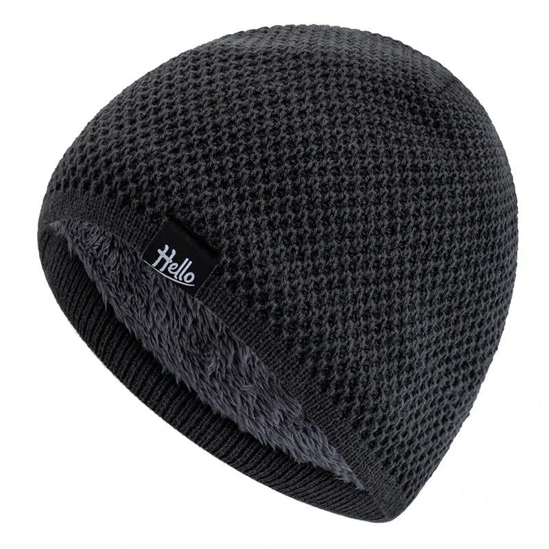 New Style Unisex Winter Hats Plush Fur Lined Beanies Hats For Men Woman Hello Letter Warm Cap Casual Winter Ski Knitted Hats