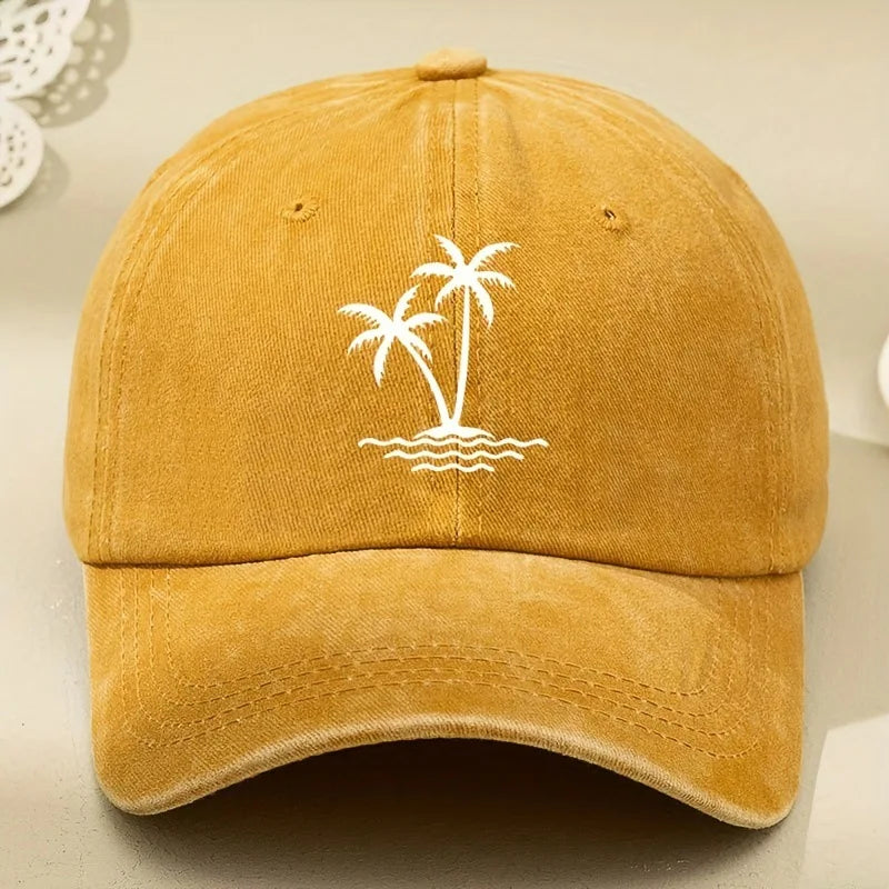 Vintage Palm Tree Print Design Baseball Cap Men Women Unisex Washed Cotton Truck Driver's Father's Sun Hat