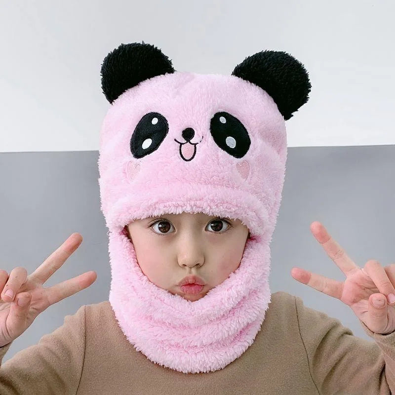 Fashionable Autumn and Winter Cute Childrens Cartoon Scarf Hat Two Piece Set Double Layer Wool Warm Boys and Girls Hat