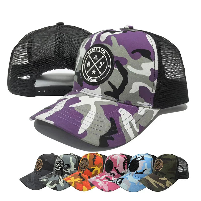 Unisex Mesh Baseball Cap – Camouflage Breathable Trucker Snapback Dad Hat for Outdoor Sports