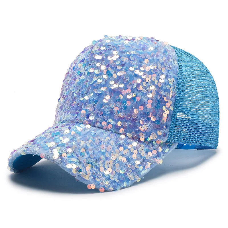 Girls' Sparkling Sequin Baseball Cap - Breathable Mesh Sun Hat with Snapback Closure for Spring/Summer Outdoor Activities Casual