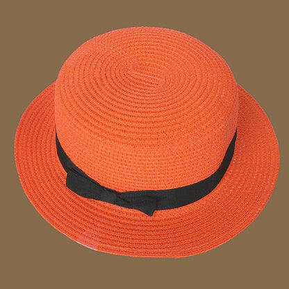 Spring and Summer New Straw Knitted Bow Straw Hat Korean  Fashion and Leisure Foldable Beach Flat Top Short Eaf Straw Hat