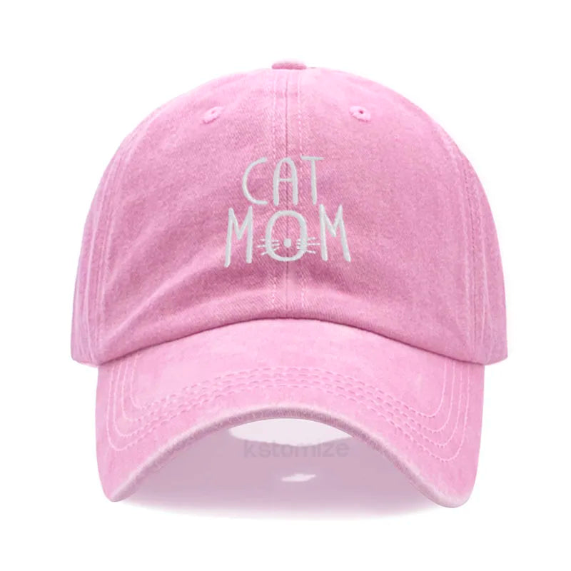 CAT MOM Embroidered Baseball Cap for Women Men Fashion Adjustable Soft Washed Cotton Dad Hat Unisex Classic Golf Caps