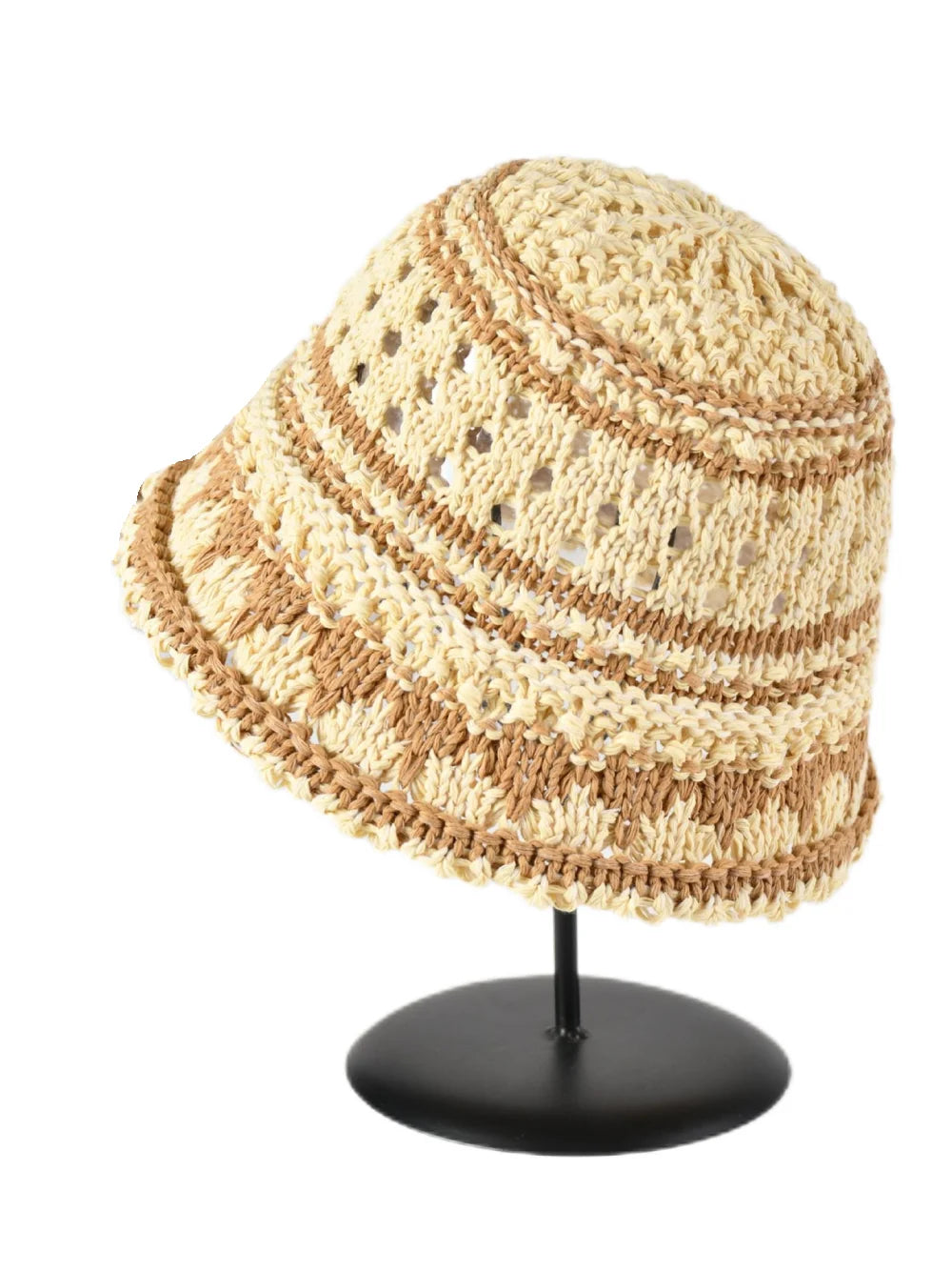 2025 New Summer Striped Solid Hollow out Bowl Hats for Women's Casual Korean Foldable Sun Hat  Bucket Hat Panama Travel Cap
