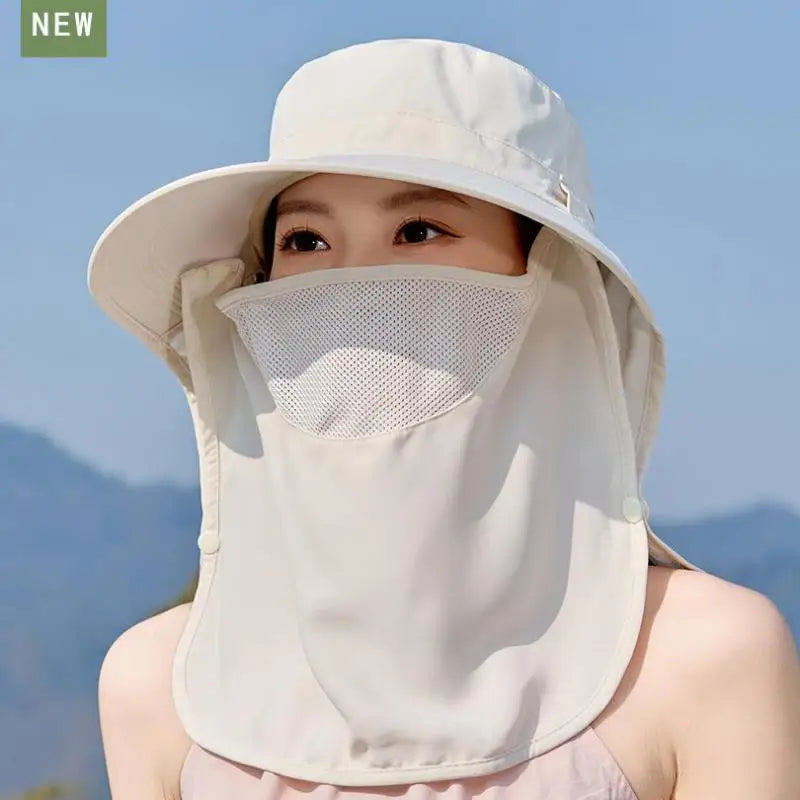 Summer Hats For Women Sun Hat Uv Protection With Mask Shawl Outdoor Sunscreen Bucket Hat Thin Sunhat Casual Sunshade New