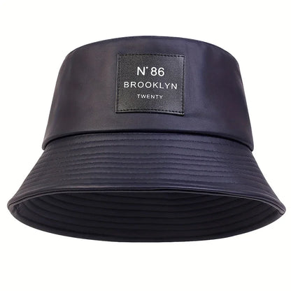 Unisex Brooklyn Panama Bucket Hat PU Leather Fisherman Hat Outdoor Travel Sunscreen Hats for Men Women