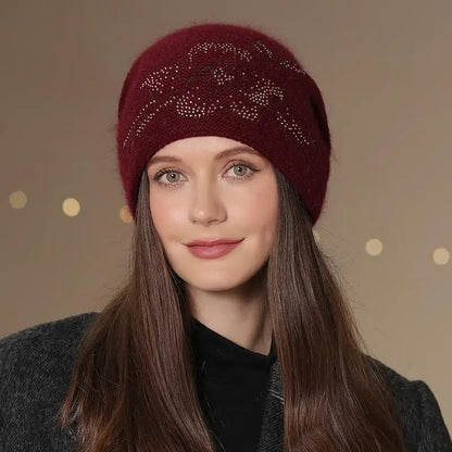 New Women Winter Hat Fashion Decorate Beanie Hat Rabbit Fur Blend Warm Winter Cap For Female Casual Streetwear Knitted Hat