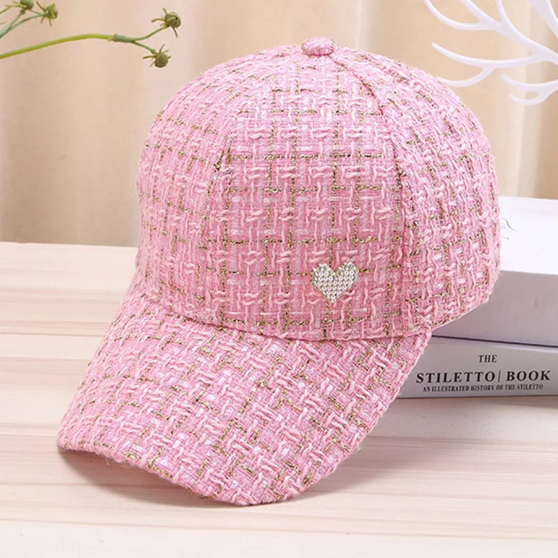 Stylish Women's Baseball Cap with Golden Thread Checkered Design - Breathable, Sun-Protective & Adjustable Fit for Outdoor Sport