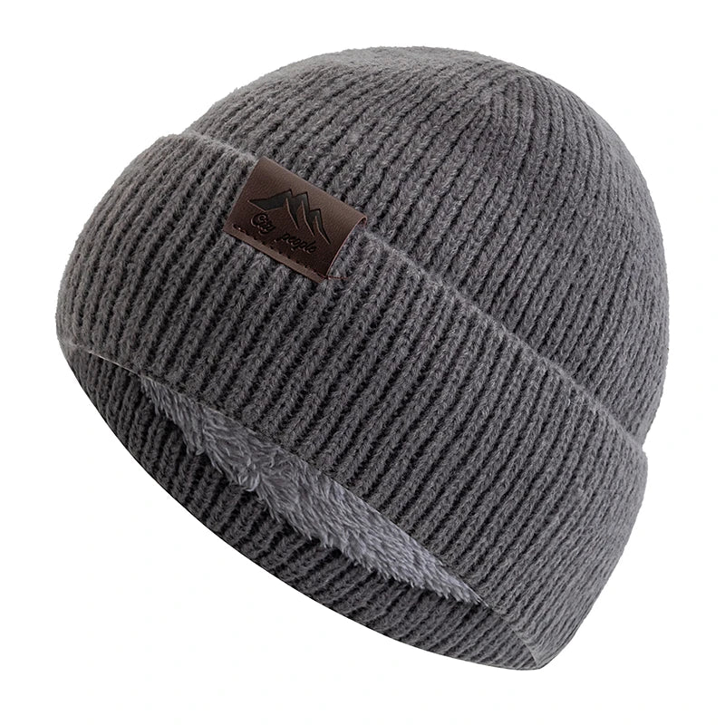 Hot Sale CITY Leather Label Winter Hat Plush Fur Lining Keep Warm Cap Stylish Soft Beanie Hat For Men Women Outdoor Knitted Hat