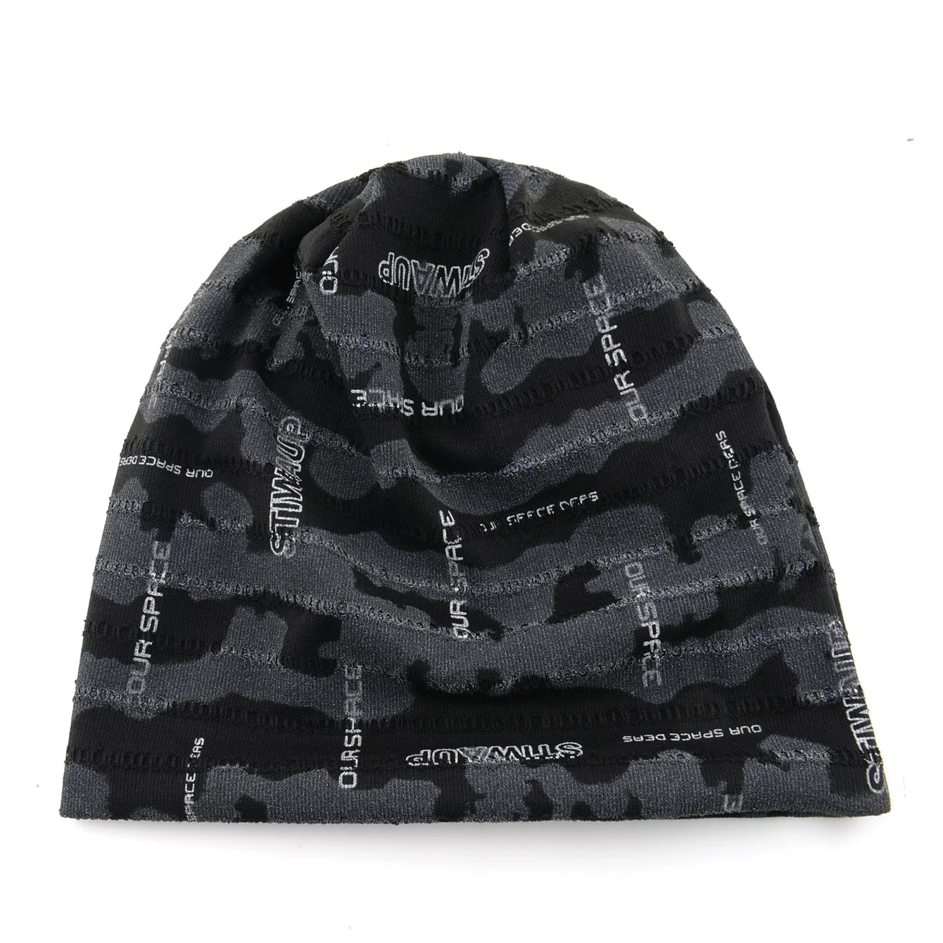 Unisex Camouflage Print Beanie Hat With Distressed Holes Lightweight Stretchy Beanies For Men Women Streetwear Bonnet Cap