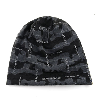 Unisex Camouflage Print Beanie Hat With Distressed Holes Lightweight Stretchy Beanies For Men Women Streetwear Bonnet Cap