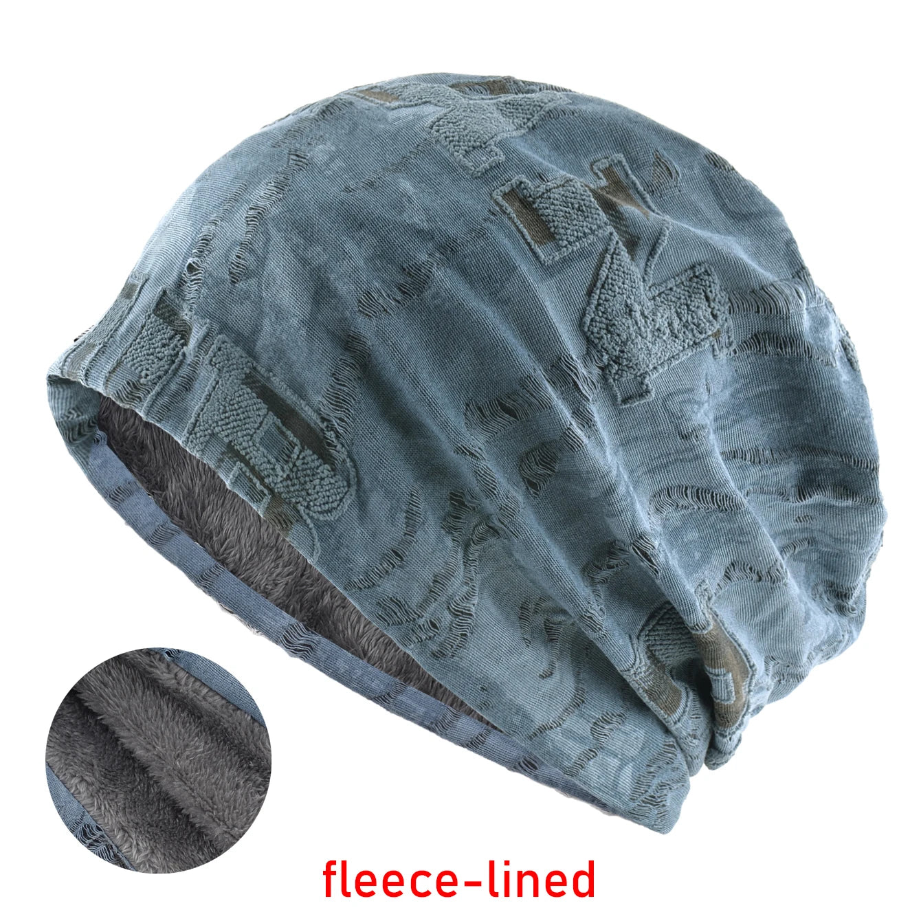 Vintage Distressed Tie-dye Beanie Women Foam 3D Letter Printing Hats Men Spring Fall Skullies Beanies Winter Warm Fleece-lined