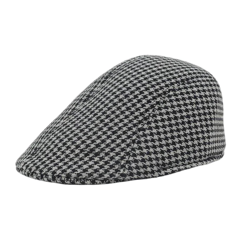 Fall Winter Men Beret Pu Plaid Peaked Forward Cap for The Middle Elderly Men Dad Grandpa Thick Ear Protection Military Hat Beret