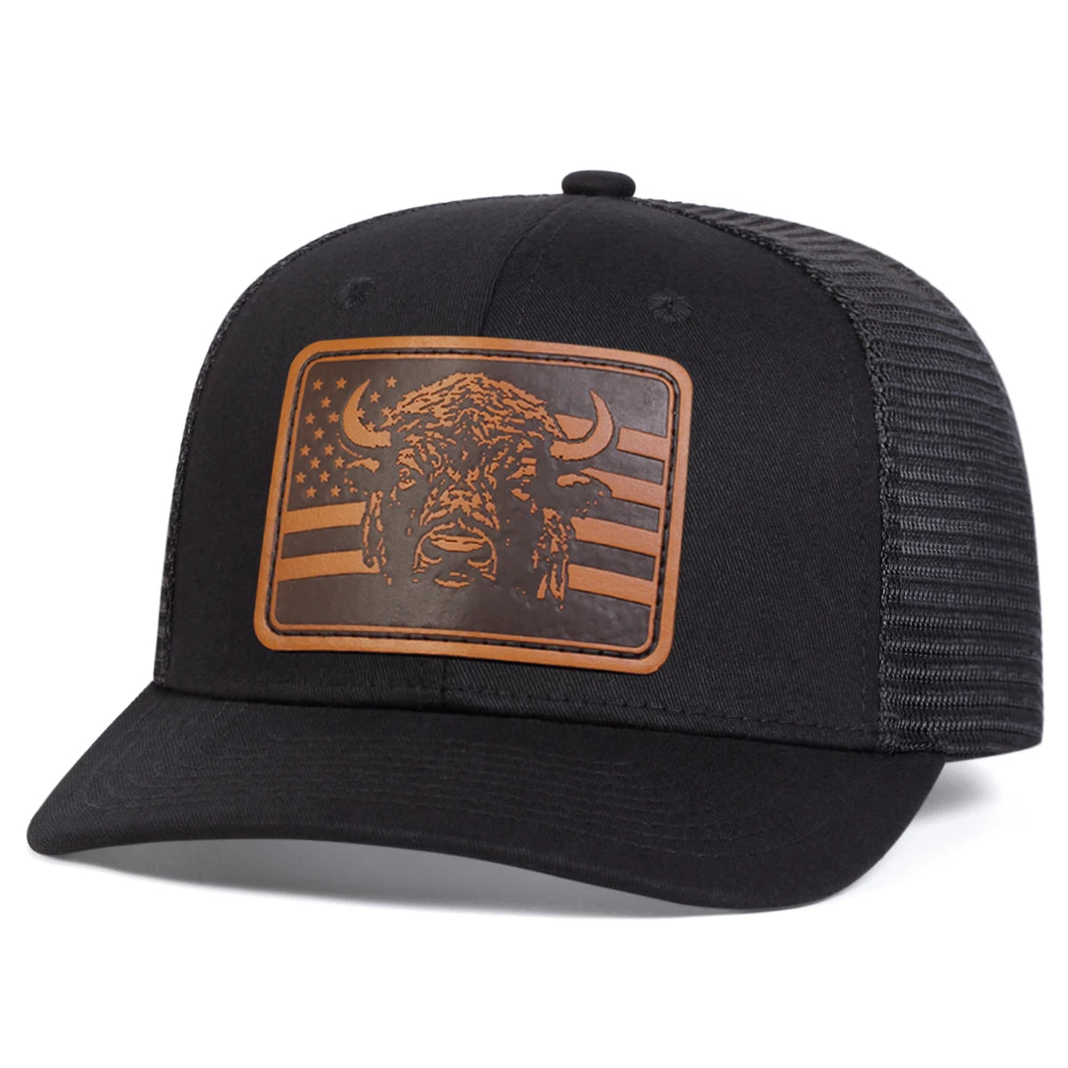 Unisex Brown Flag Bull Head Leather Label Baseball Net Caps Spring and Summer Outdoor Adjustable Casual Hats Sunscreen Hat