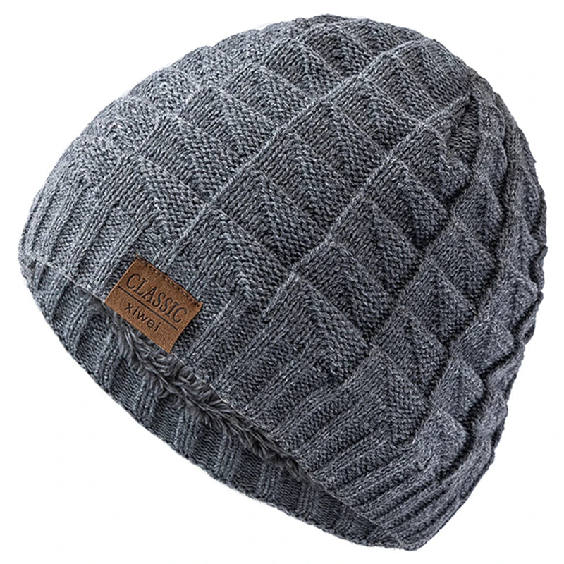 Unisex Classic Labal Winter Hats Solid Color Knitted Hats For Men And Women Beanie Cap Outdoor Plush Fur Lining Warm Sports Hats