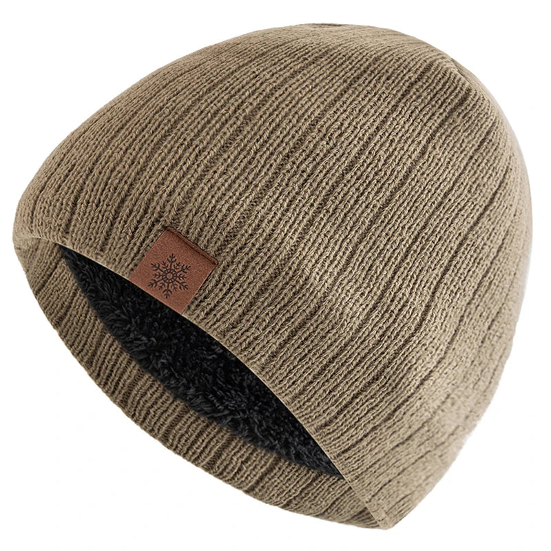 Unisex Snow Labal Winter Hats Solid Color Knitted Hats For Men Women Beanie Cap Outdoor Plush Fur Lining Warm Hats
