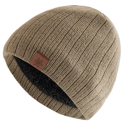 Unisex Snow Labal Winter Hats Solid Color Knitted Hats For Men Women Beanie Cap Outdoor Plush Fur Lining Warm Hats