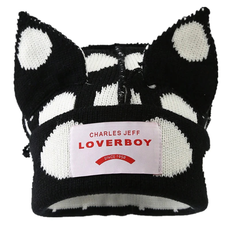 Hot Sale Y2K Style Winter Knitted Beanie Hat For Women Outdoor Cute Cat Ear Designer Warm Hat