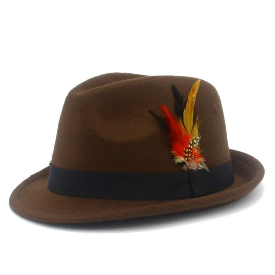 European and American Style Woolen   Women's Autumn and Winter Fashion Feather Show Hats Men's Jazz Hats