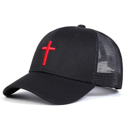 Unisex Cross Embroidery Baseball Net Caps Hip Hop Cap Spring Summer Outdoor Adjustable Casual Hats Sunscreen Hat ﻿