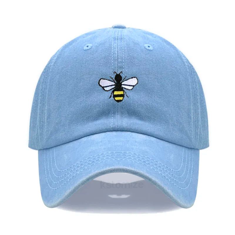 Washed Cotton Honeybee Embroidery Baseball Caps for Men Women Dad Hat Adjustable Snapback Cap Wholesale Dropshipping