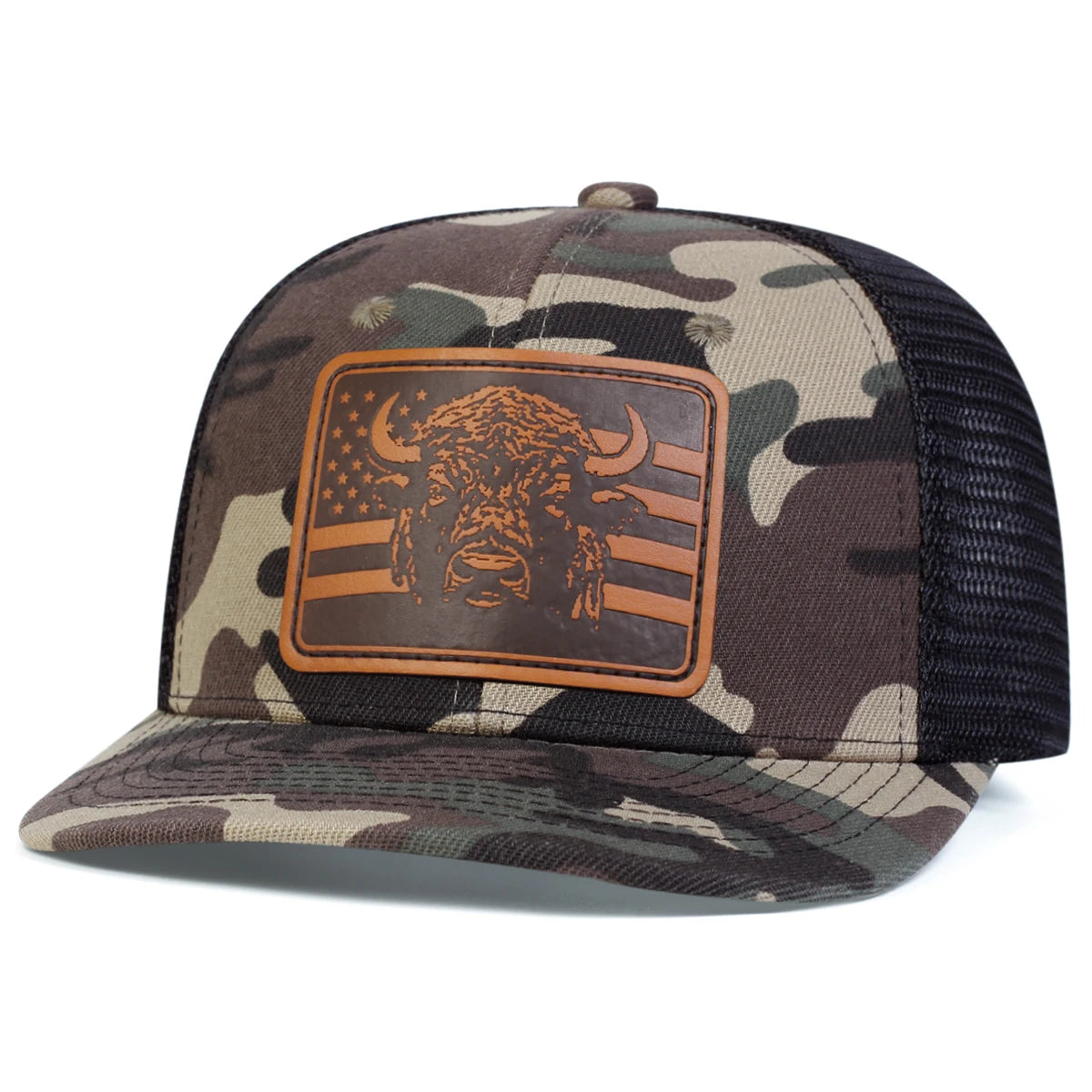 Unisex Brown Flag Bull Head Leather Label Baseball Net Caps Spring and Summer Outdoor Adjustable Casual Hats Sunscreen Hat