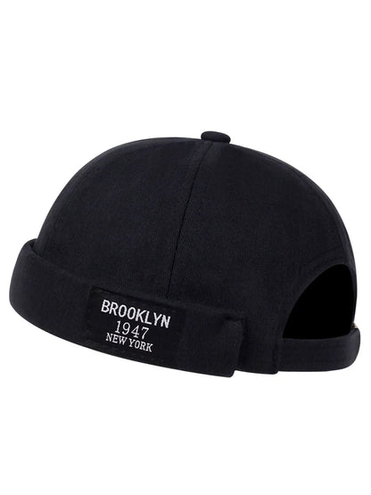 Menwomen skull cap sailor headdress leaf rivets embroidery warm rolled cuff cap blanket brimless plain hat adjustable cotton hat