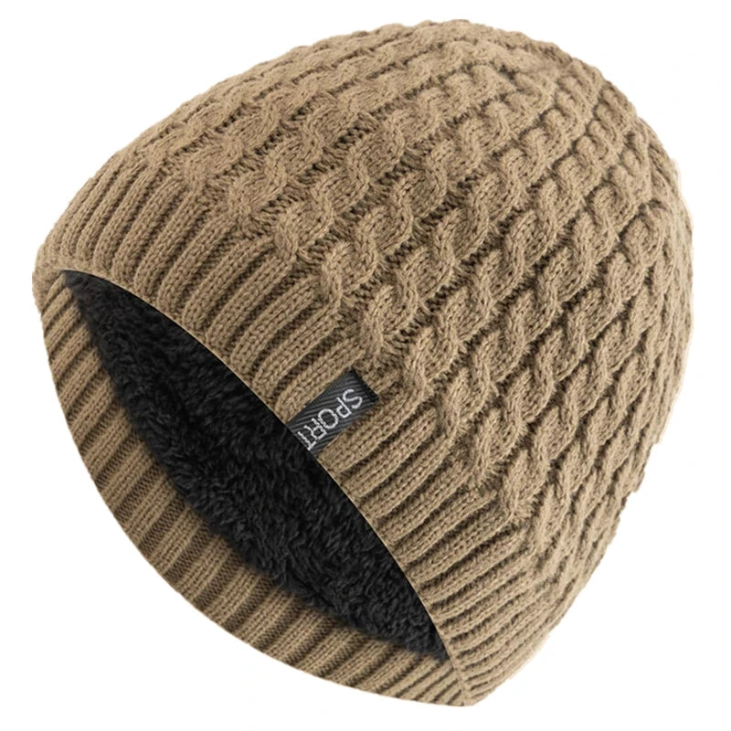 Unisex Sports Label Knitted Hat Fashion Autumn And Winter Beanie Hats For Woman And Man Add Fur Lined Warm Winter Cap
