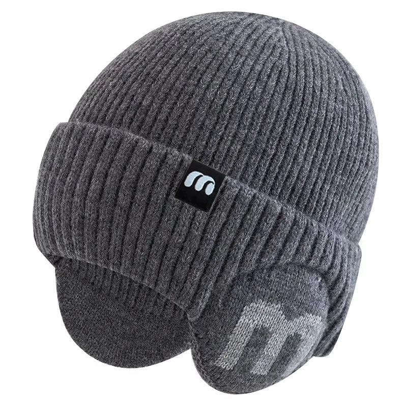 New Unisex Winter Hat Fashion M Letter Beanie Hats For Men & Women Warm Ski Knitted Hat Sports Earflap Cap