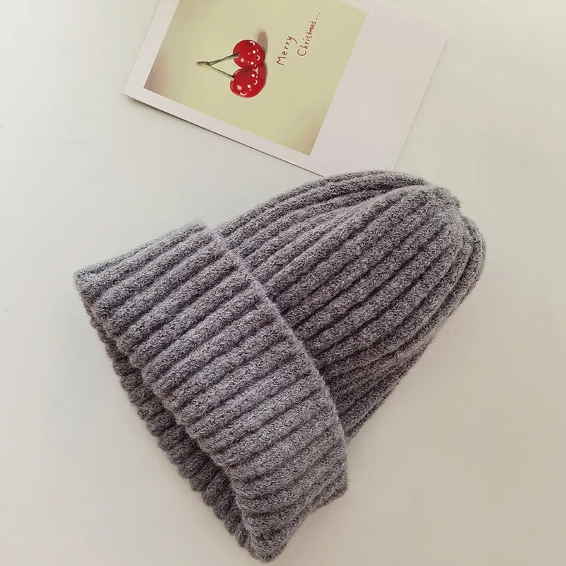 Winter Hats For Girls Boys Beanie Children Solid Color Knitted Ear Protection Keep Warm Baggy Cap Trendy Bonnet Winter Cap