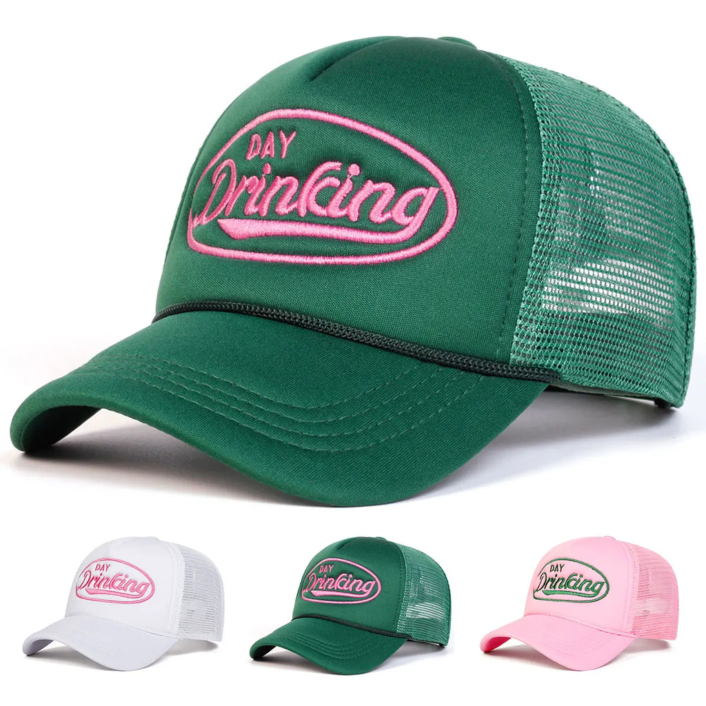 Unisex DAY DRINKING Letter Embroidery Baseball Net Caps Spring Summer Outdoor Adjustable Casual Hats Hip Hop Hat Sunscreen Hat