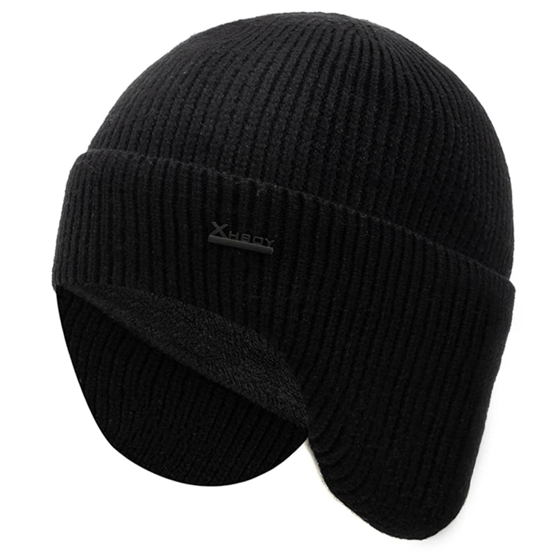 New Men Winter Hat Add Fleece Warm Earflap Cap Stylish Soft Beanie Hat For Male Outdoor Thicken Ski Sports Knitted Hat