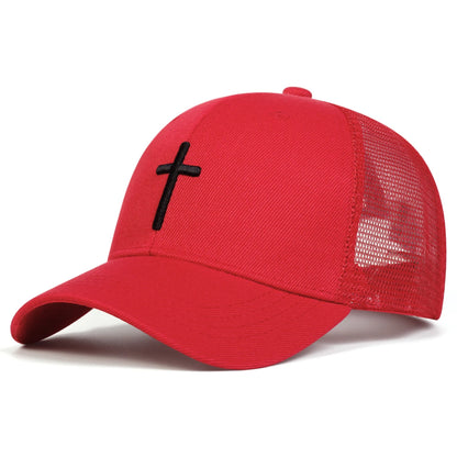 Unisex Cross Embroidery Baseball Net Caps Hip Hop Cap Spring Summer Outdoor Adjustable Casual Hats Sunscreen Hat ﻿