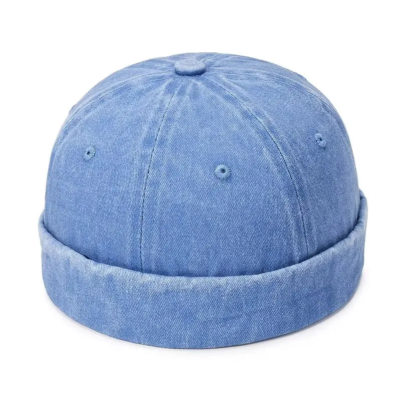 New Women Men Solid Cotton Cap Hat Washed Denim Beanie Hat Spring Autumn Retro Adjustable Docker Sailor Cap Hat For Women Men