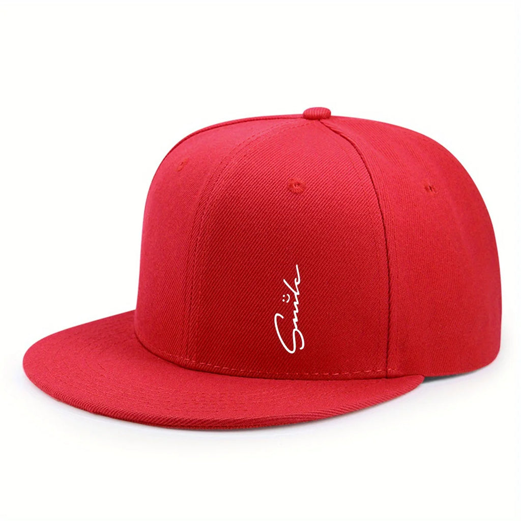 Lettered smiley face print stylish baseball cap for men and women adjustable sun protection woven flat brim sun hat gorras