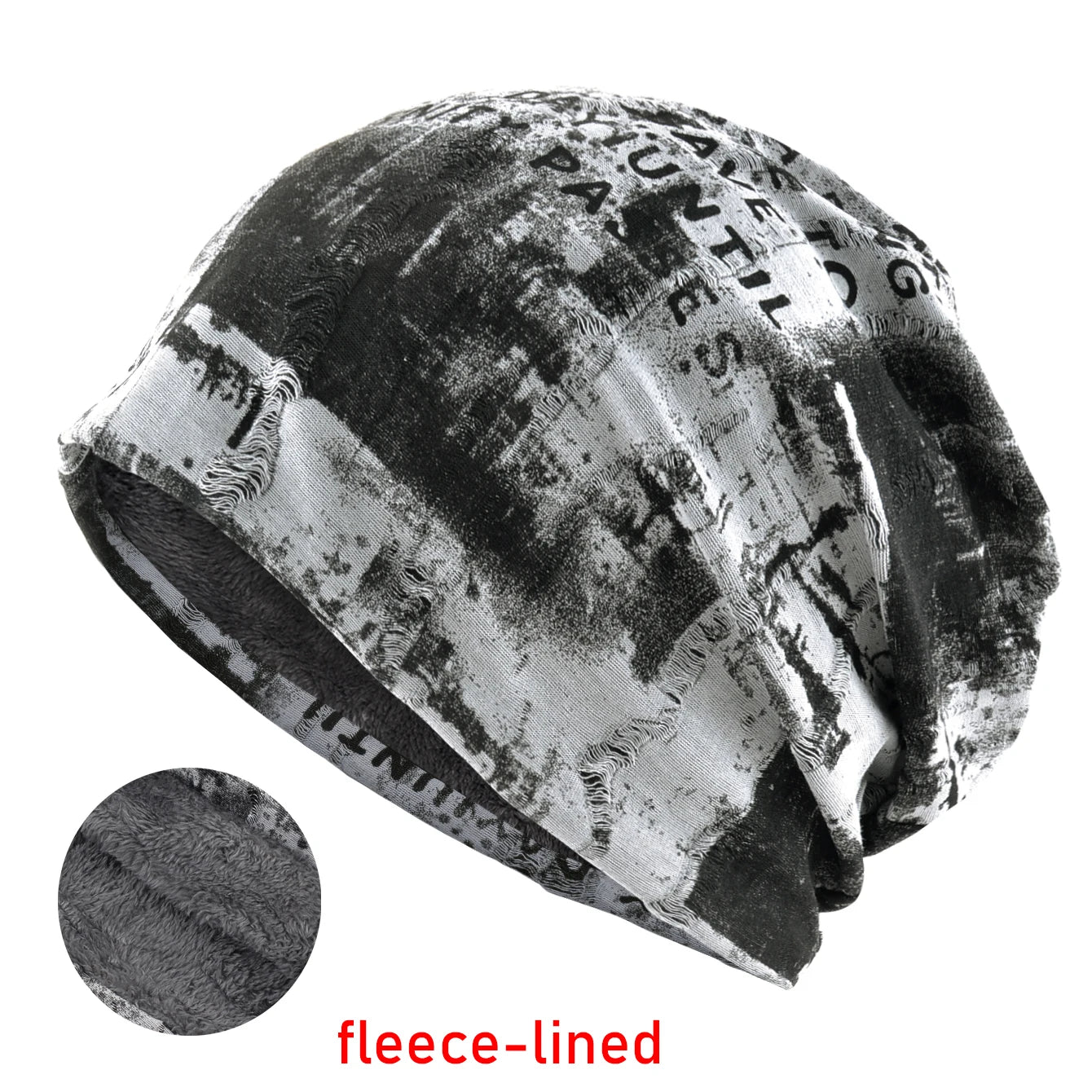Letter Print Beanie Hat For Women Men Vintage Distressed Cracked Design Wasteland Style Warm Fleece-lined Skullis Beanie Winter