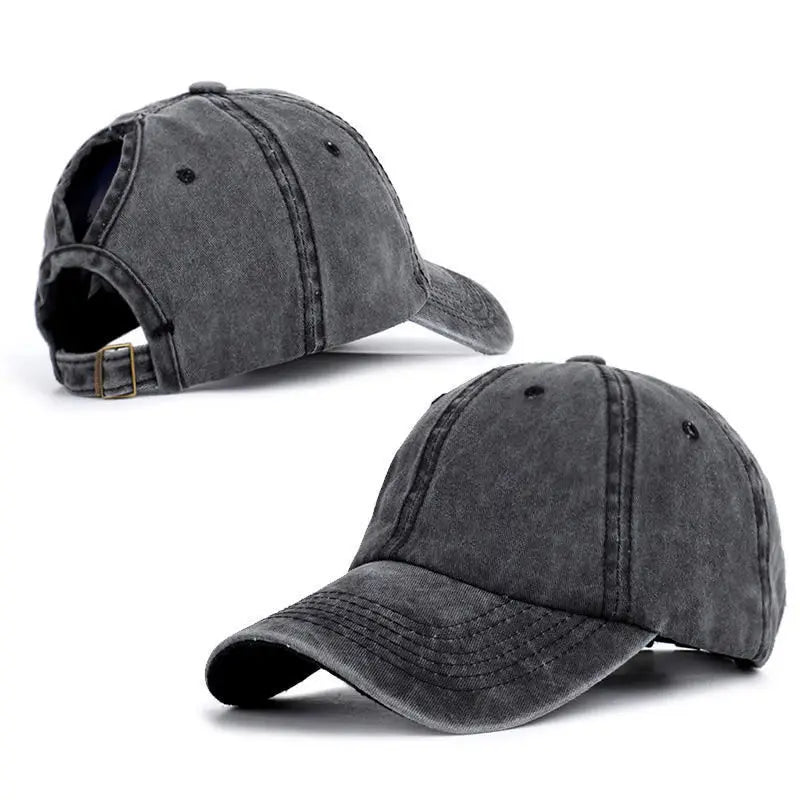 1Pcs Trendy Lightweight Cotton Cap Distressed Look, Sunshade, Adjustable Fit & Ponytail-Friendly for Stylish Women