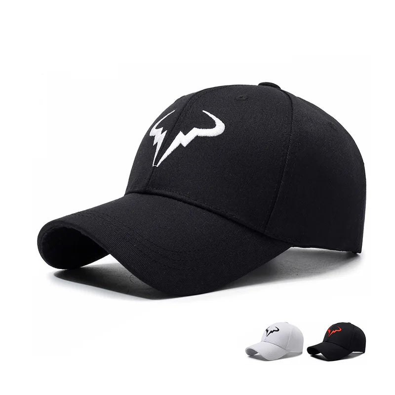 Black Baseball Cap with White Bull Logo Casual Outdoor Everyday Hat
