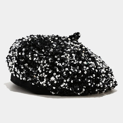 Ladies Girls Sequin Beret Women Elegant Octagonal Cap Personality Painter Pumpkin Hat for Festival Party Club Halloween