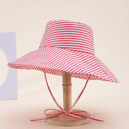 Bucket Hat Women Spring Summer Striped Foldable Printing Wide Brimmed Sun Hat Outdoor Casual Travel Sun Hat Lady