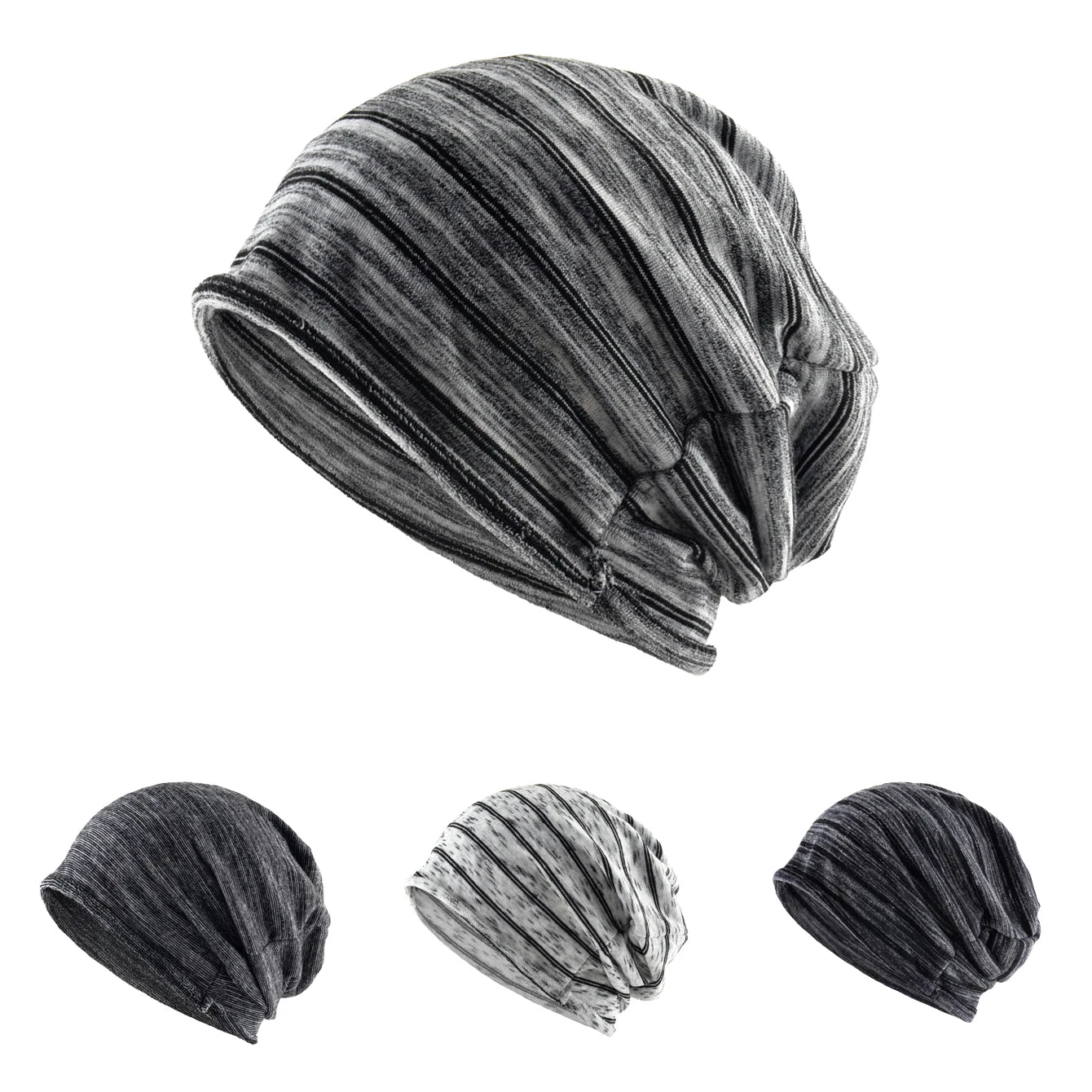 Striped Slouch Beanie Hat For Men Women Single Layer Knitted Highly Elastic Hats Chemo Bonnet Beanies For Large Head Size